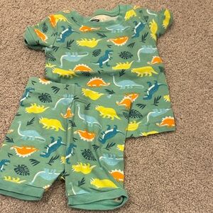 Old Navy Green Dinosaur Short Pajama Set with Yellow & Orange Accents